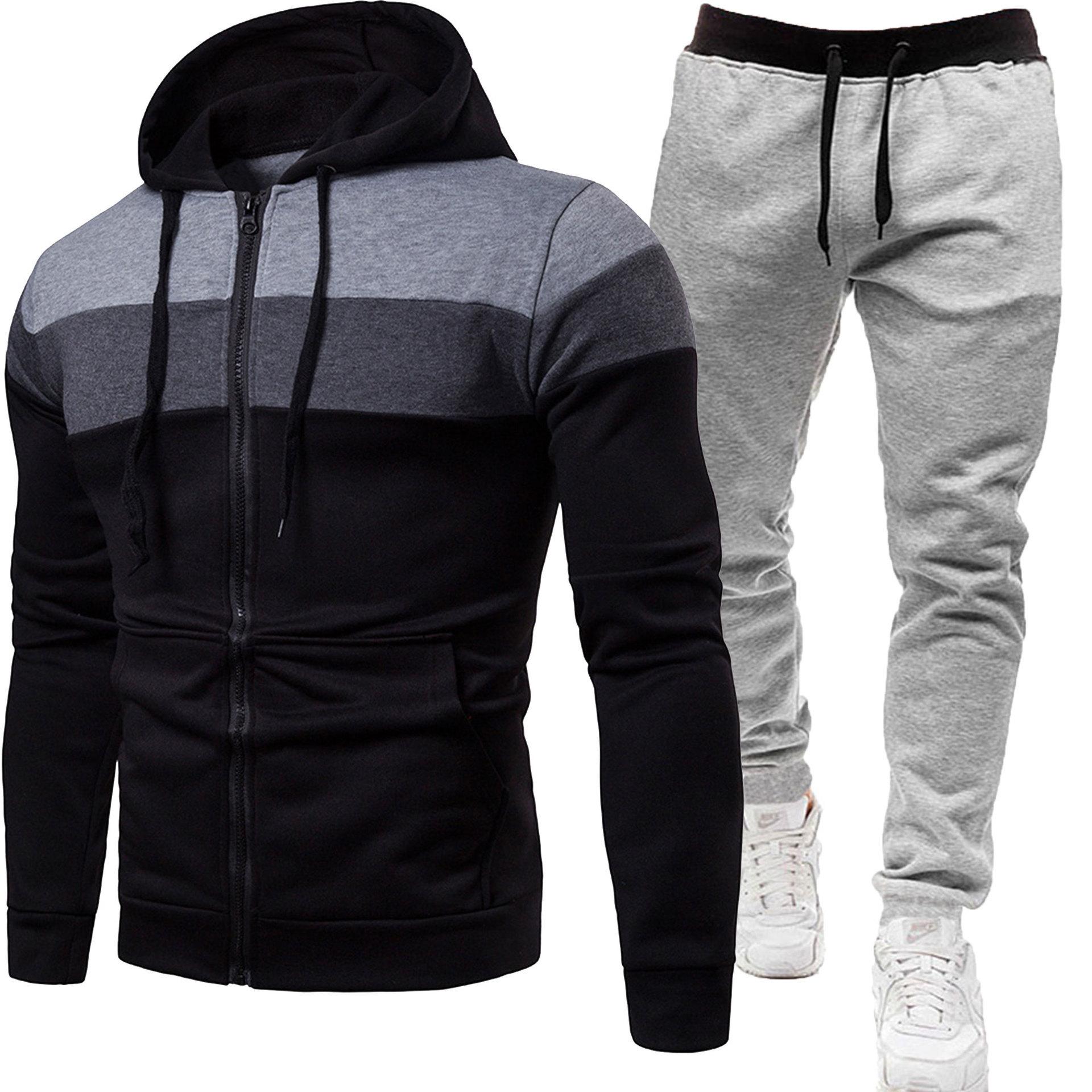 

Zipper Jacket Fashionable Sports Casual Men s Hoodie Pants Set S чорний