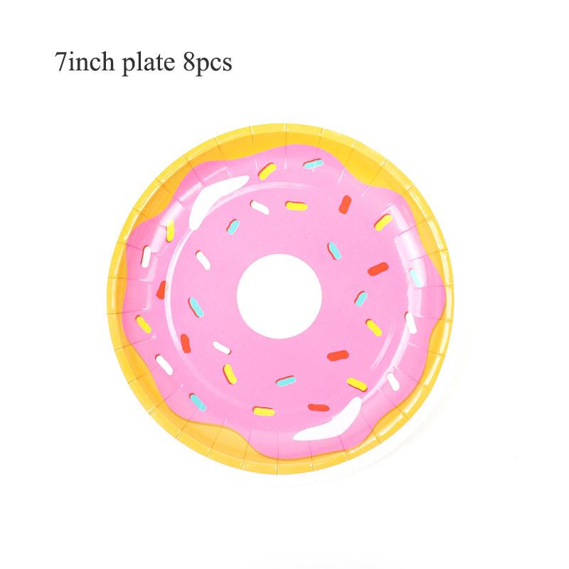 Donut Einweggeschirr Hochzeitsfeier Kindergeschenke Geburtstagsfeier Dekoration Pappteller Becher Luftballons Babyparty Zubehör