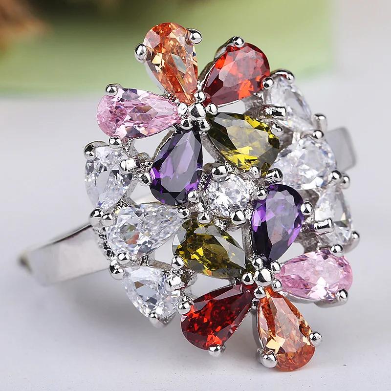 NEW Solid Sterling Silver Ring Flowers Design CZ Romantic Wedding Fashion  Rings For Women Best Gift for Girls