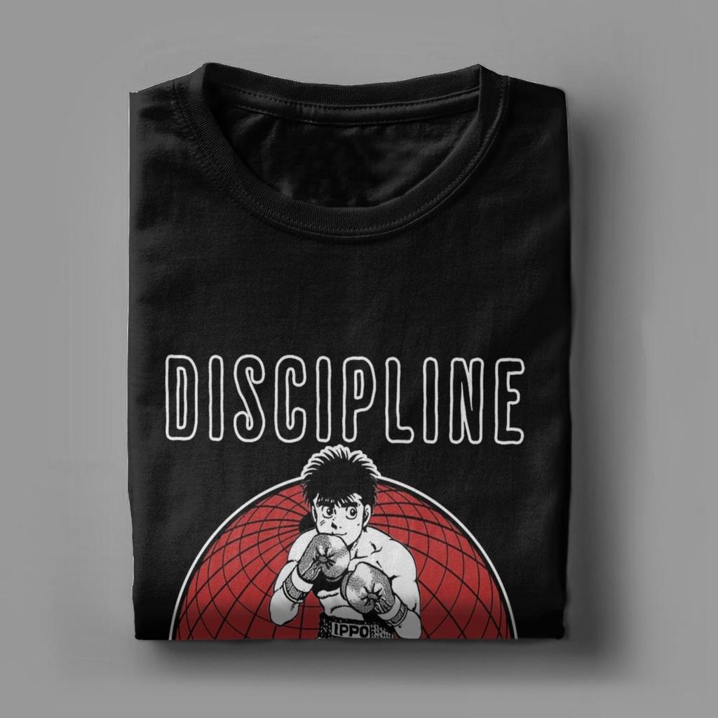 Hajime No Ippo Discipline Anime T-Shirt for Men Novelty Pure Cotton Tees Crewneck Short Sleeve T Shirt Plus Size Tops