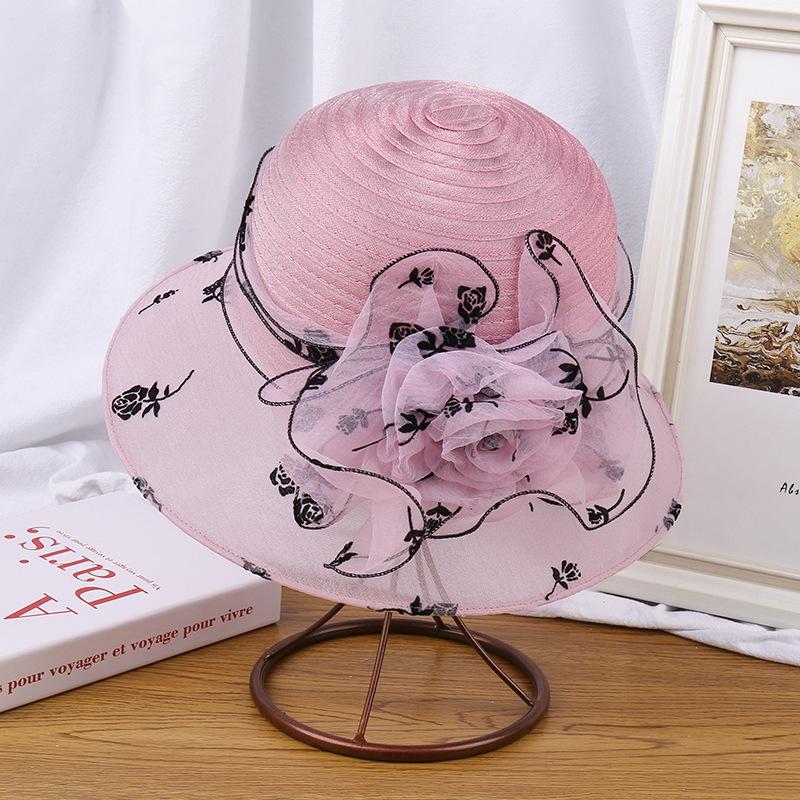 Summer women's organza flower pot hat outdoor UV protection sun hat British retro sun protection shade cool hat