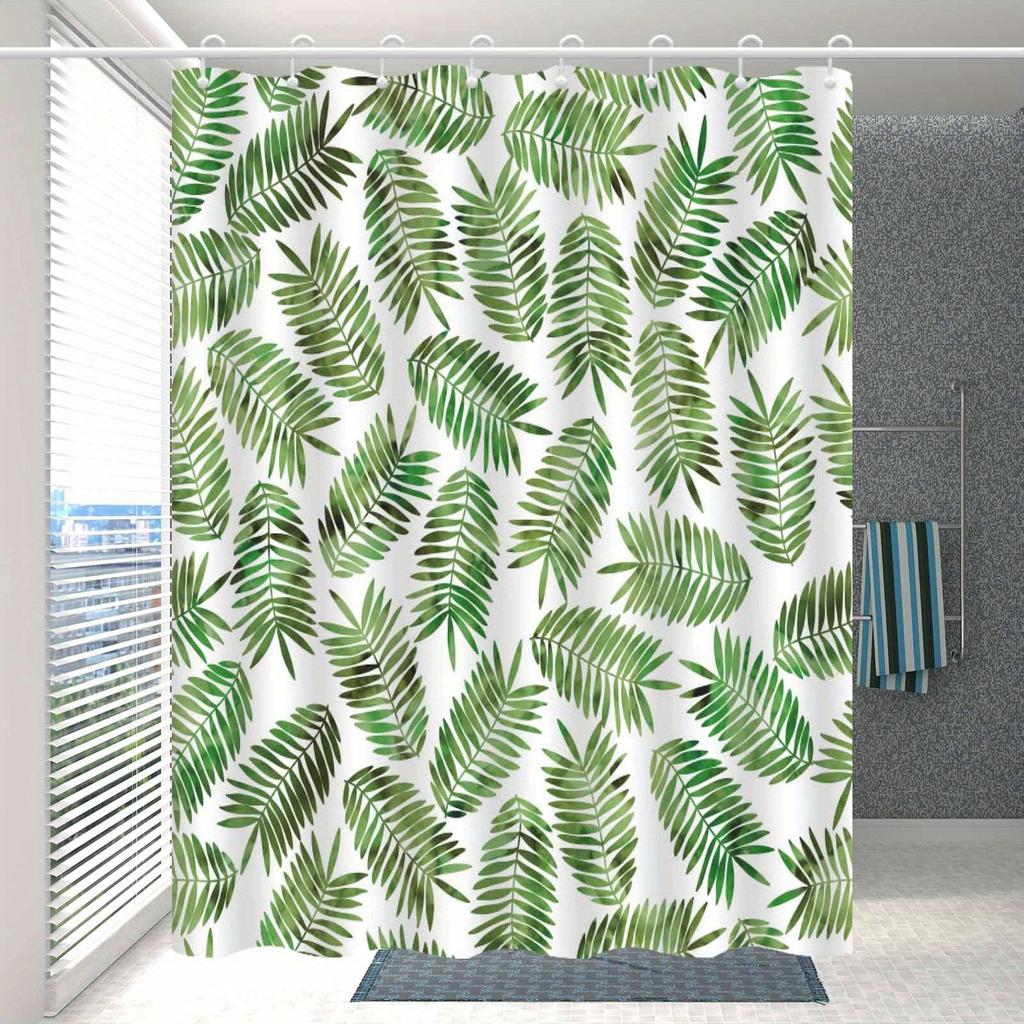 1pc Minimalist Nordic Green Plant Leaf Shower Curtain, High-end Elegant Bathroom Curtain, Bathroom Decoration Pattern