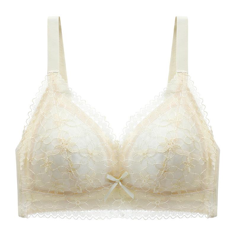 

Женский тонкий бюстгальтер дышащий с кружевом на всю чашку регулируемый для сбора груди без косточек собирающий бюстгальтер пуш-ап 42/95C бежевый