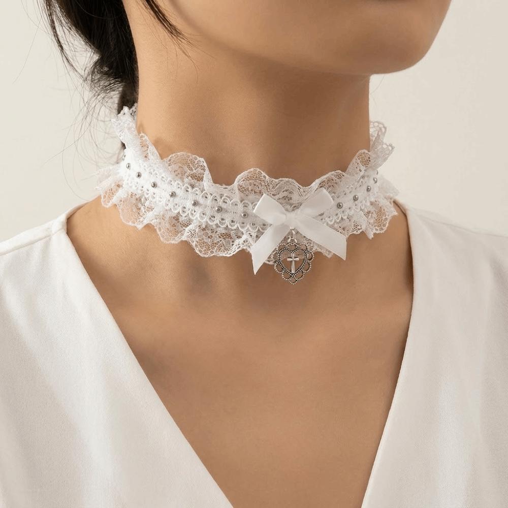 Love Heart Lolita Choker Y2K Cosplay Necklace Fashion Lace Necklace Party Wear