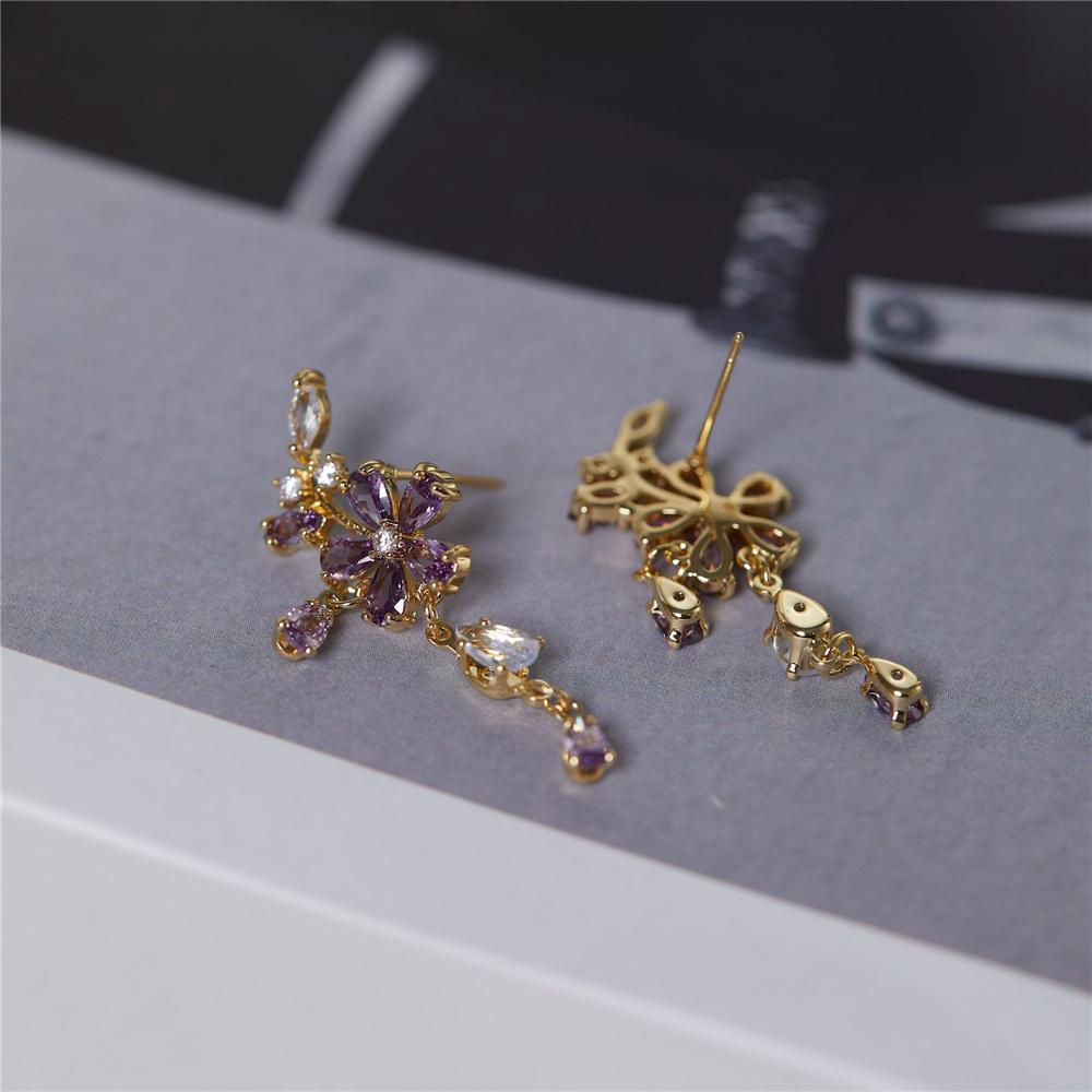 Love Flower Purple Zircon Stone Stud Earrings For Women Vintage Fashion Gold Color Wedding Jewelry