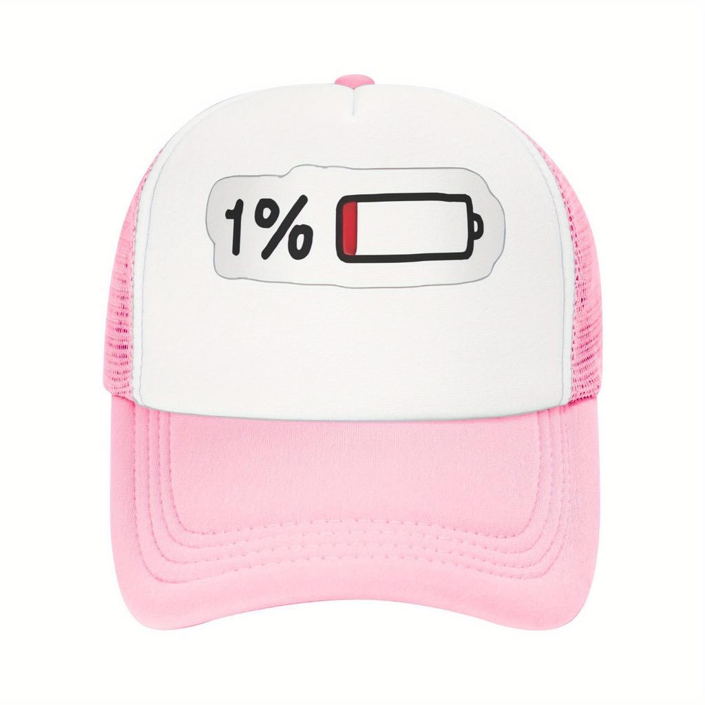 Low Battery 1 Percent Graphic Trucker Hat Breathable Mesh Adjustable Snapback Casual Cap