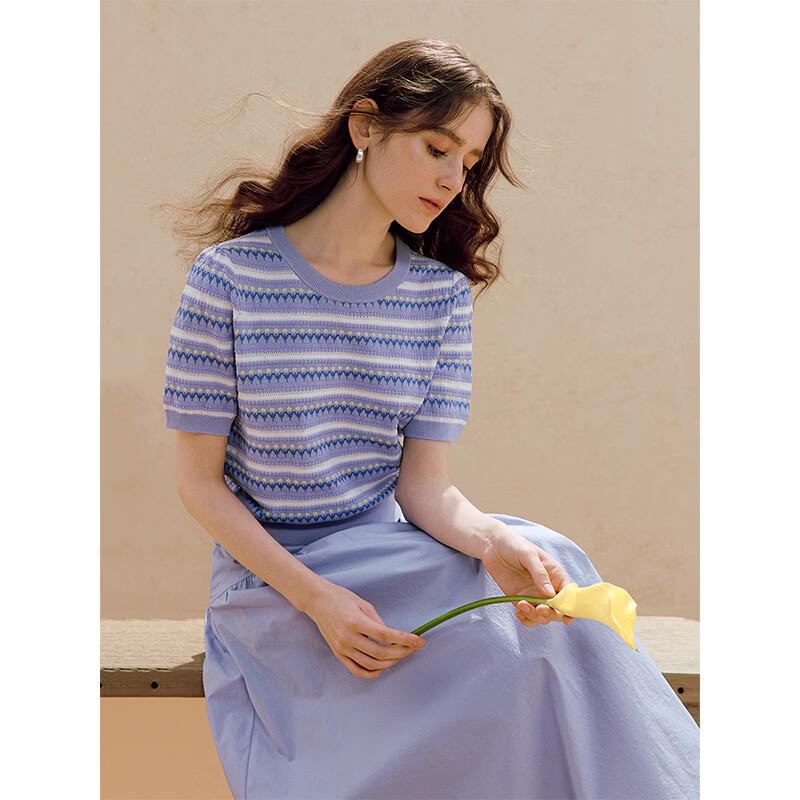 

INMAN Women s Striped Knit Short Sleeve T-Shirt M