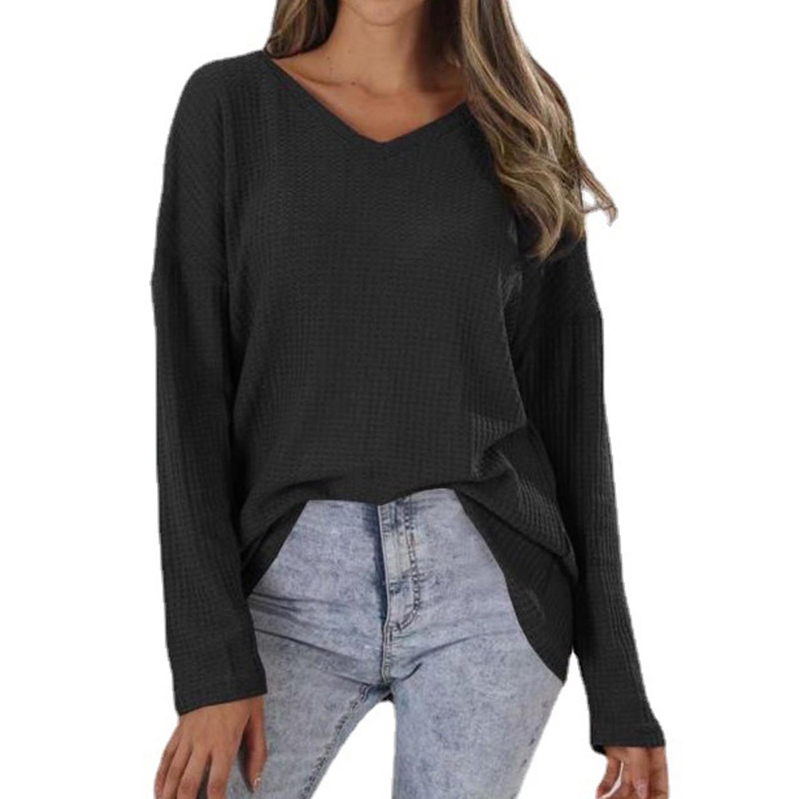 

Женская осенне-зимняя модная рубашка с длинным рукавом и v-образным вырезом, свободный пуловер, нижняя рубашка, топ XXXL чёрный