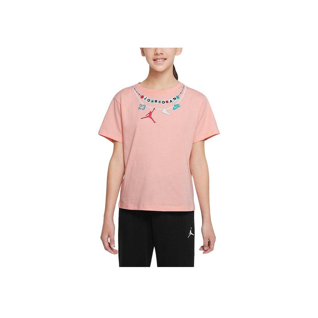 Jordan Letter Logo Printed Round Neck Short Sleeve T-Shirt Kids Tops Bleached-Coral DX7341-697