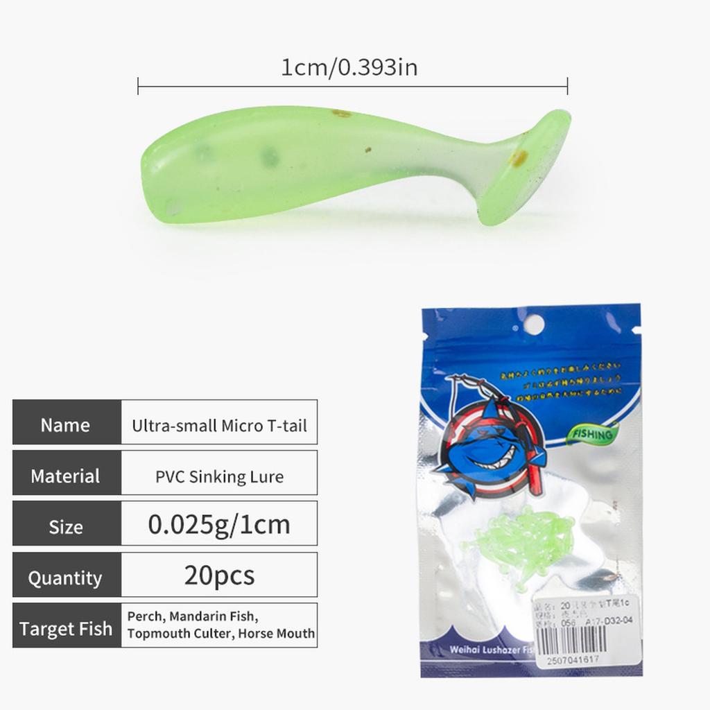 10colors Micro T-Tail Soft - Ultra Grub for Micro Jigging, Trout & Bass-Specific Lifelike Soft Worm 0.39in 0.001oz