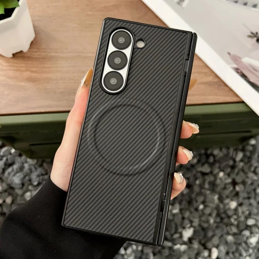 Luxury Carbon Fiber Magnetic Hinge Phone Case For Samsung ZFold 8 7 6 5 4 Z Fold8Ultra for Magsafe Soft Silicone Bumper Cover