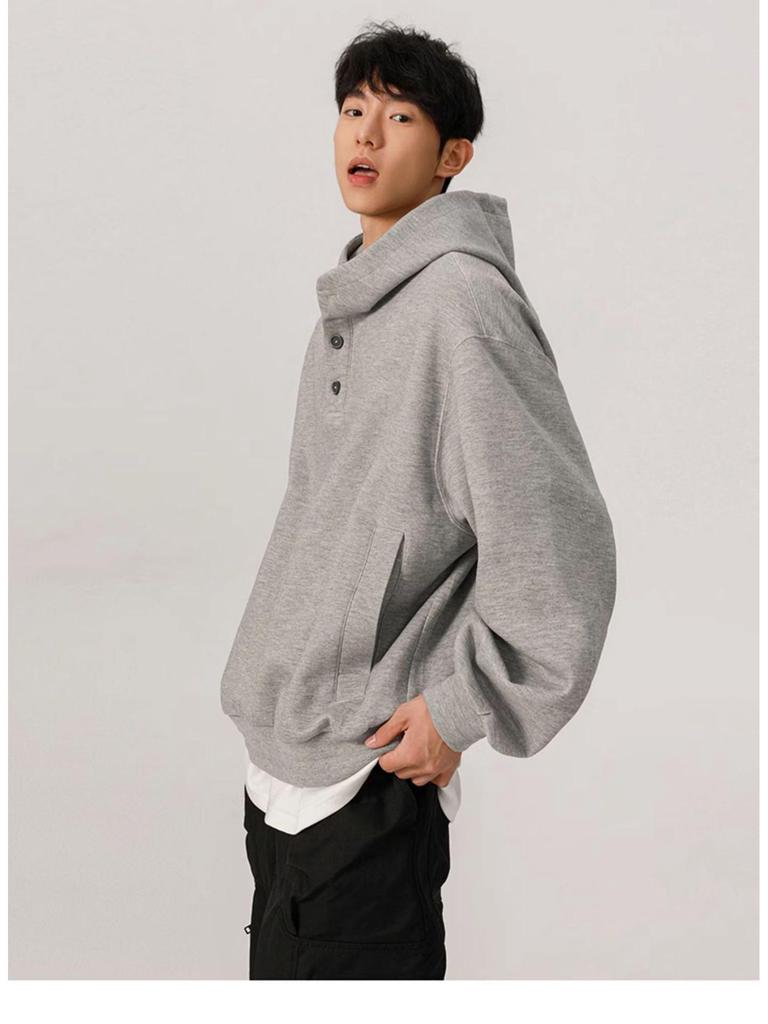 Men's 450g Heavyweight Boxy Cropped Hoodie, Button-Up, American Style for Spring/Autumn
