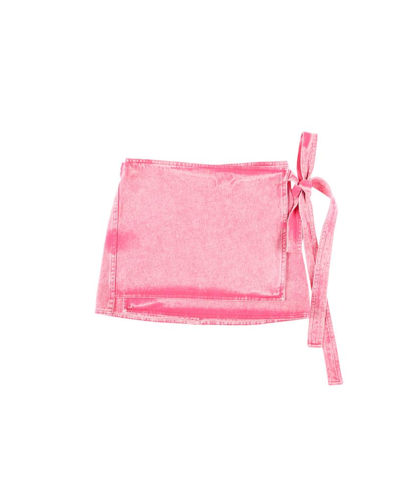 Wordog Vintage Washed Denim Mini Wrap Skirt Pink