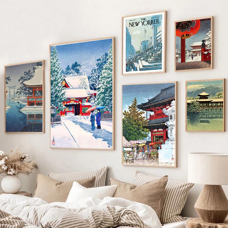Retro Art Japanese Landscapes Cartoon Poster Canvas Painting Janpan Building View Wall Art For Living Room Home Decoration