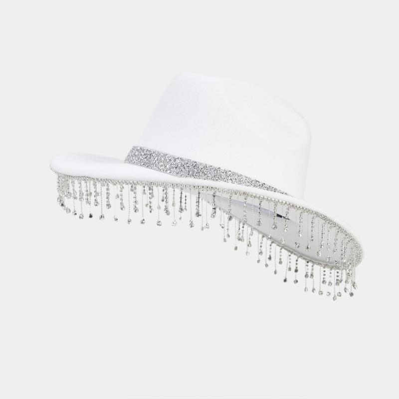 Lightweight Fedoras Hat Woman Men Felt Ladies Cowboy Hat Party Rhinestone Western Party Hat Bonnet Men Windproof Hat