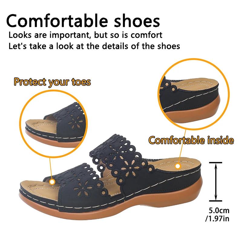 Fashion Hollow Out Flower Wedge Sandals for Women Summer 2025 Comfortable Non Slip Beach Shoes Woman Lightweight White Platform Slippers