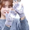 Winter Korean Style Cat Paw Flip-Top Fleece-Lined Fingerless Mink Gloves
