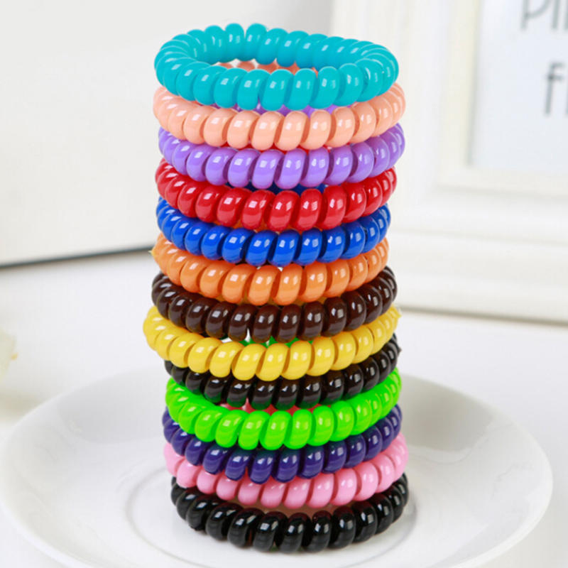 1/10PC Hair Accessories Spring Gum Hair Ties No Crease Coil Hair Tie Ponytail Clear Telephone Wire Elastic Hair Bands Plastic