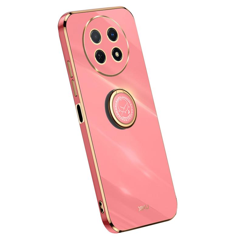 

XINLI For Huawei Enjoy 60X Ring Kickstand Electroplating Phone Cover Soft TPU Anti-Fall Back Case Red
