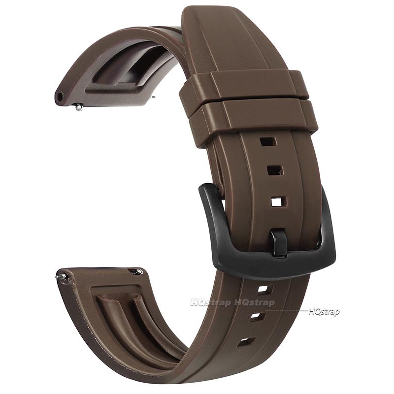 

High Quality Silicone Watch Band Quick Release Rubber Watch Strap 20mm 22mm Wrist Strap Universal Soft Replacement Watchband 24mm&silver buckle коричневий