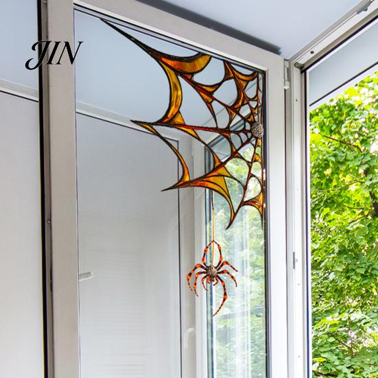 Double-sided Printed Sticker Halloween Spider Web Window Sticker, Electrostatic Adhesion Glass Stickers, Waterproof PVC 3D Decoration Clings,