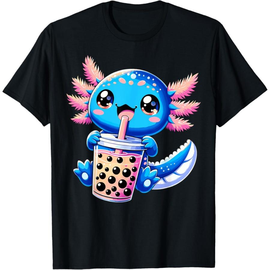 Axolotl Bubble Boba Tea Anime Cute Kawaii Blue Axolotl T-Shirt S