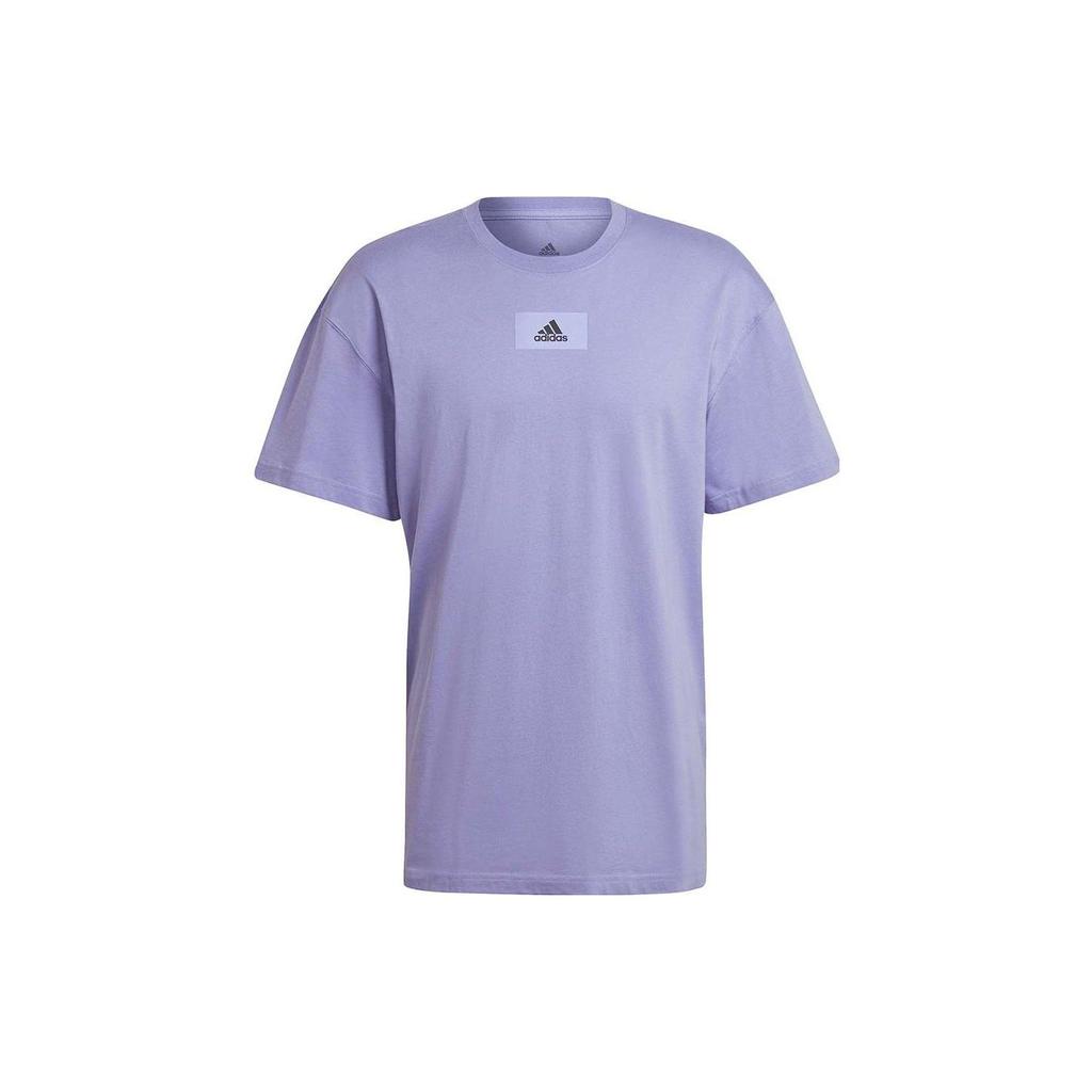 Adidas Logo Print Solid Color Crew Neck Short Sleeve T-Shirt Men Tops Purple HE4367