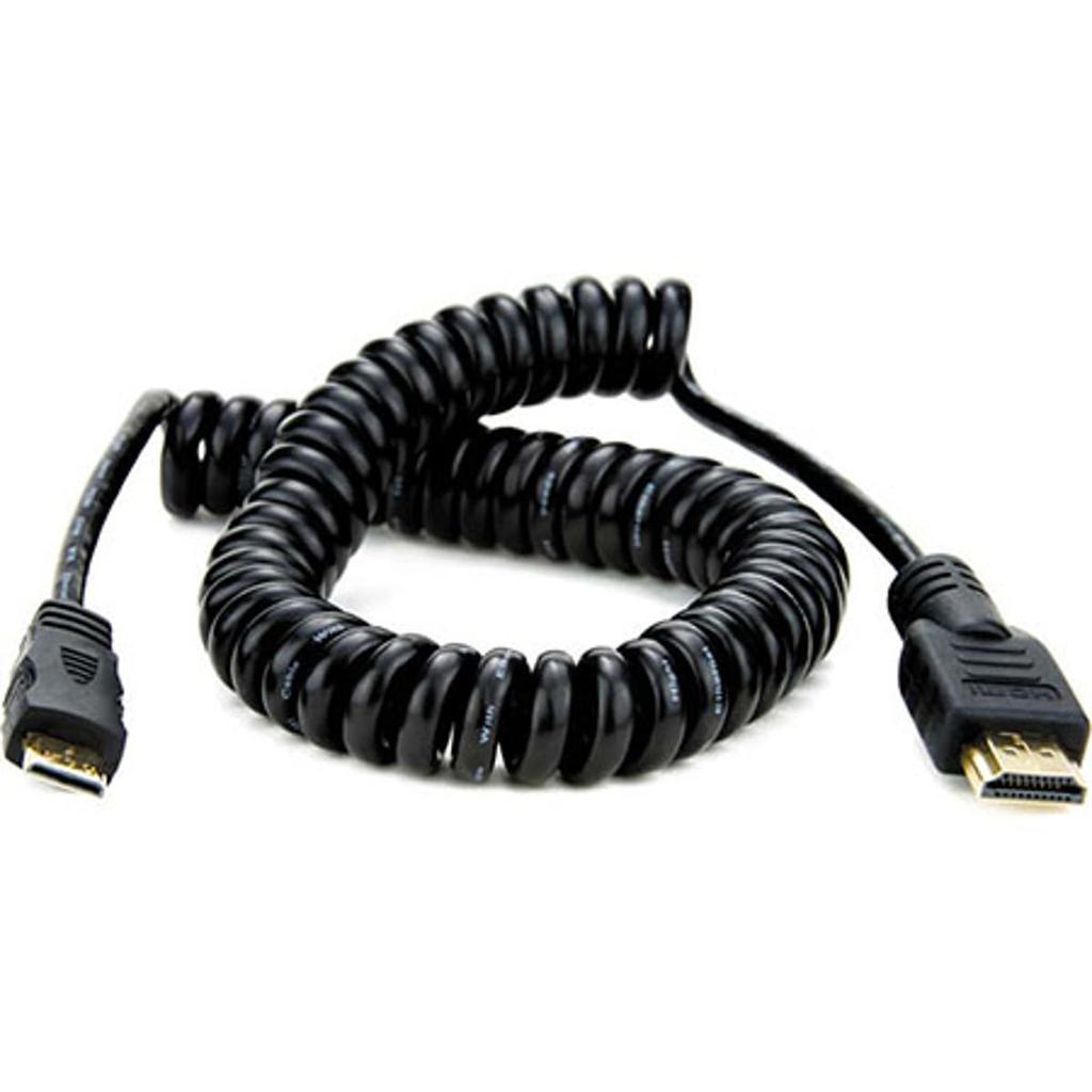 Kabel ATOMOS Mini HDMI na Full HDMI, spirálový, 50 cm (K dispozici 65cm prodloužení), ATOMCAB009