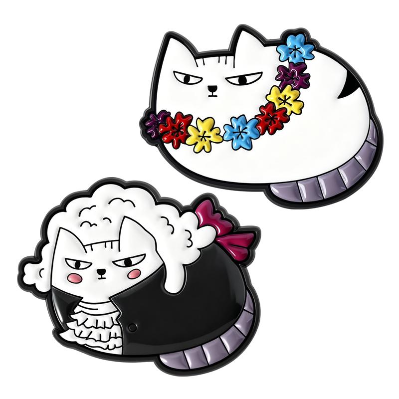 Fette Katzen Emaille-Pins Niedliche Cartoon Kätzchen Broschen Reversabzeichen Abendkleid Hawaii Kranz Schmuck Geschenk für Freunde
