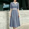 ZANZEA Rochie casual elegantă pentru femei, cu gât rotund, mânecă 3/4 și imprimeu în carouri