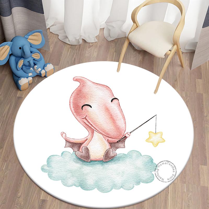 Children Round Carpet Living Room Rugs Dinosaur Printed Bedroom Carpet Home Decoration Floor Lounge Rug Children Room Mat