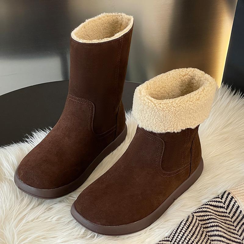 Snow Boots New Medium Boots Warm Women's Winter Cotton Versatile Short Boots Casual Flat-bottomed Boken Women's Cotton Shoes