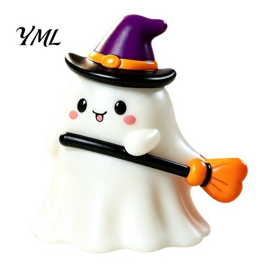 Halloween Ghost Decor Resin Figurine, Creepy Witch Hat Statue, Statue Pumpkin Reading Ornament for Holiday Party Decoration Desktop