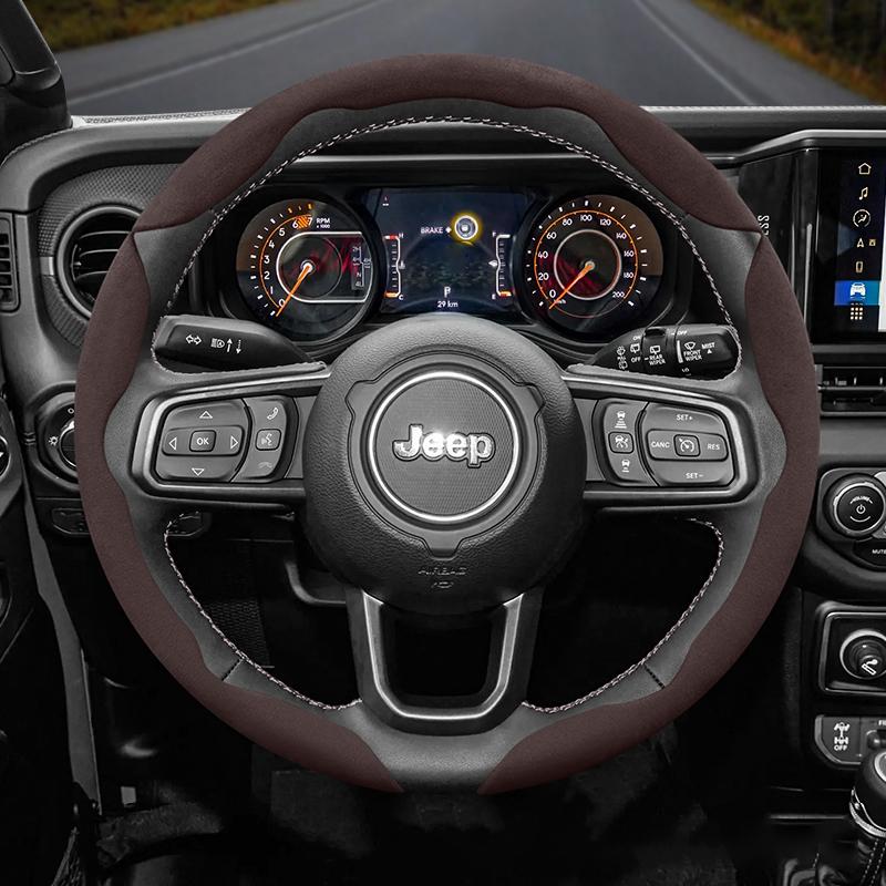 For Jeep Suede Snap-on Steering Wheel Cover Fit Renegade Compass Wrangler Jk Jl Grand Cherokee Wk2 Accessories Wj Portachiavi
