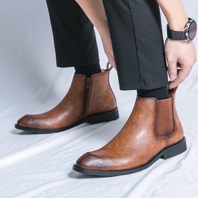 Fashion 2025 Leather Spring Designer Zipper Italian Dress Office Shoes for Mens Chelsea Casual Boots Retro Pointed Ankle Boot Footwear