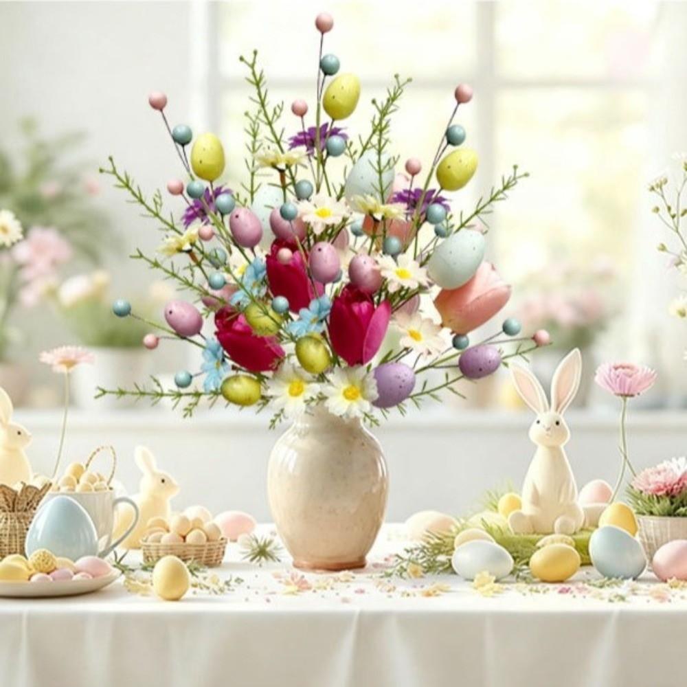 Plastic Easter Egg Floral Stems Colorful Foam Floral Arrangement Artificial Flower Bouquet DIY Easter Egg Branches Home Decor