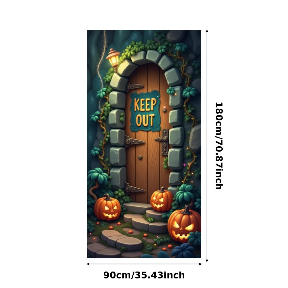 Party Backdrop Jack O'Lantern Event Banner Haunted House Banner Wooden Door Halloween Banner For Holiday Decor Haunted House
