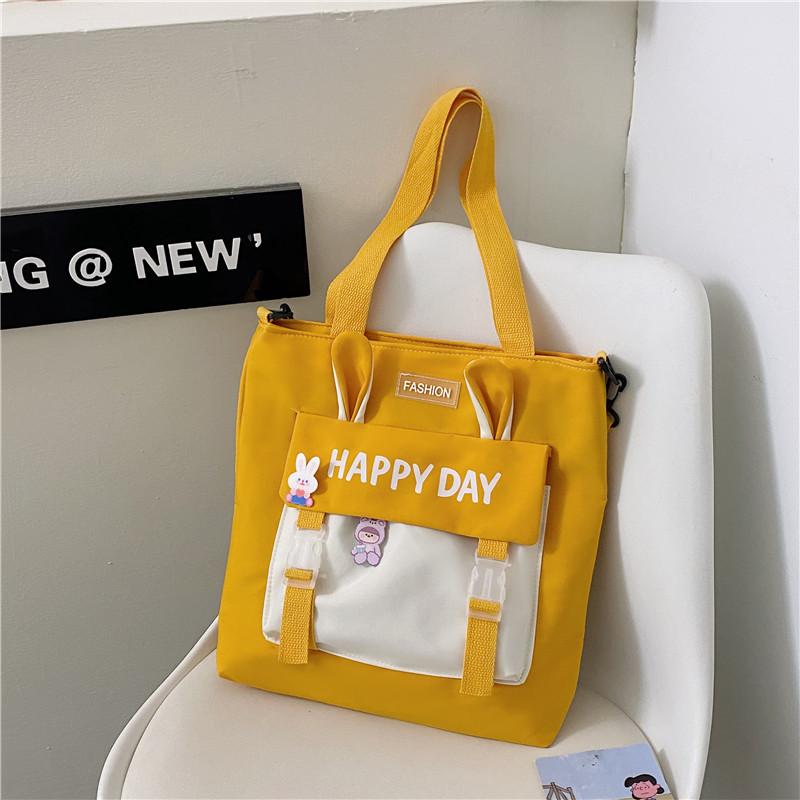 

New trend student tutoring bag cute girl rabbit ears contrasting color shoulder bag large capacity casual messenger bag one size fits all жёлтый
