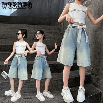 Girls' Denim Shorts Summer Clothes Cropped Pants Loose Short Children's Thin Middle Pants Summer Pants