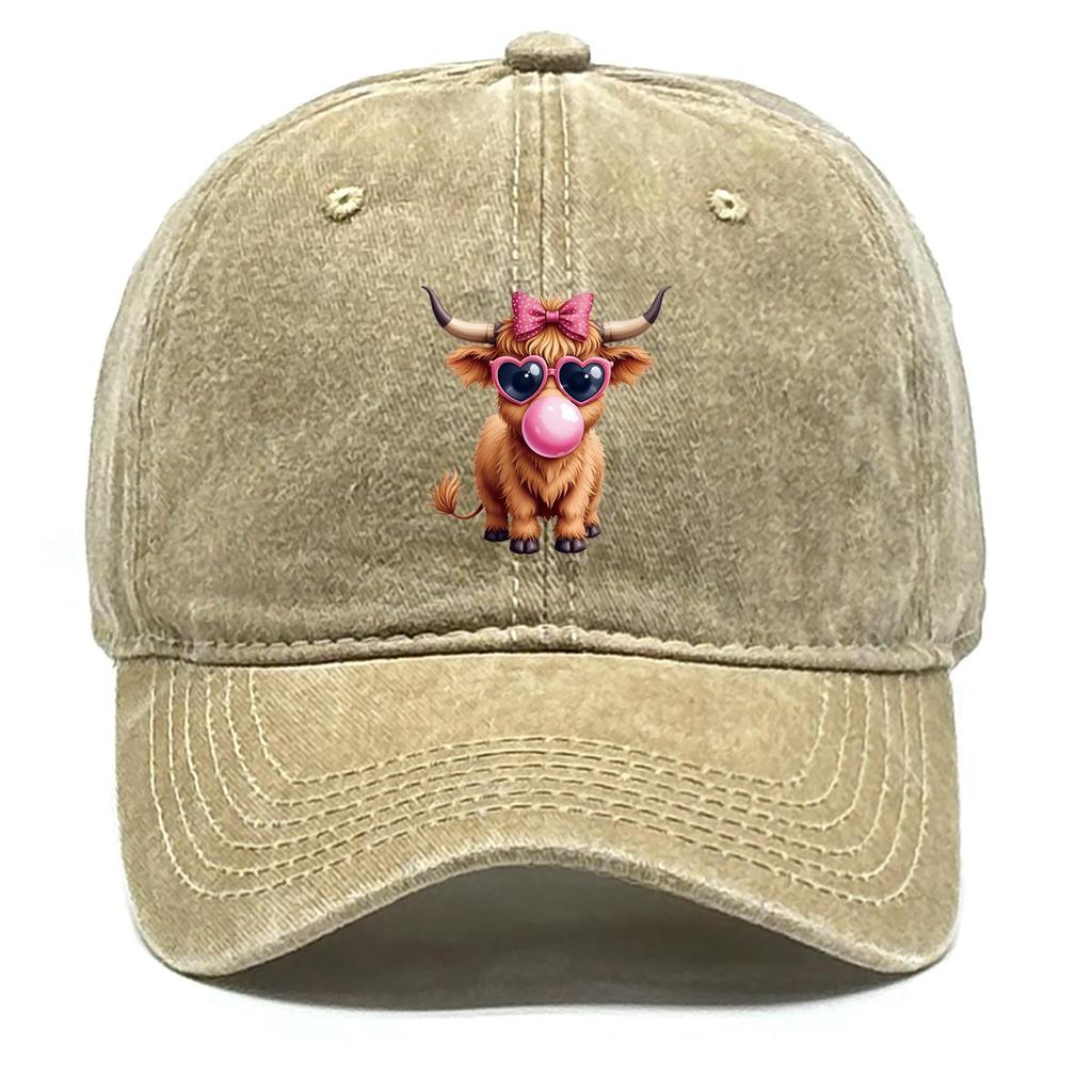 Cattle Bubble Gum Print Snapback Baseball Cap, Animal Mesh Hat Breathable Curved Brim Retro Casual Snapback Baseball Hat