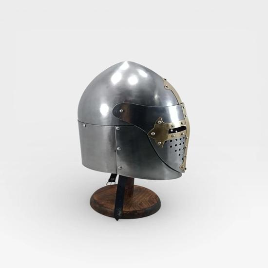 Medieval Crusader Helmet with Brass Cross Steel Knight Helmet Wearable LARP Cosplay SCA