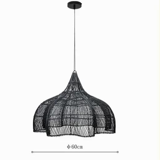 Japanese Style Wabi-sabi Retro Rattan Chandelier Creative Living Room Restaurant Box Pendants LIghts Hotel Living Room Lamps LED