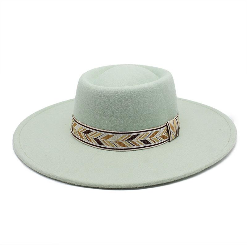 Retro Simple Solid Color Wool 9.5Cm Brim Men'S And Women'S Warm Outdoor Oval Ring Top Hat