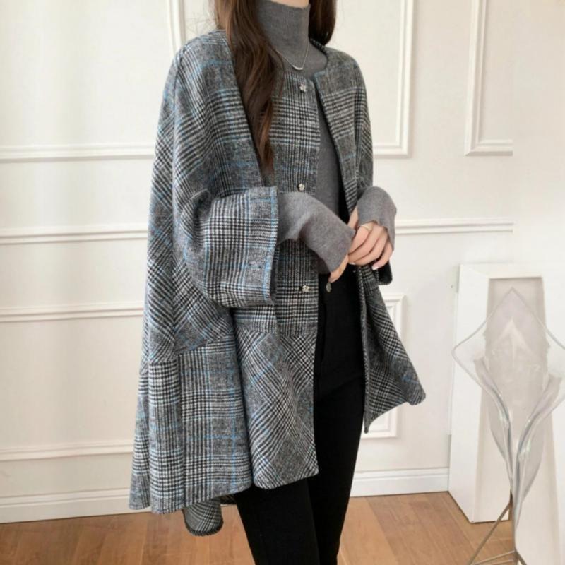 Fashion round Neck Loose Mid Length Long Length Woolen Cloak Cardigan