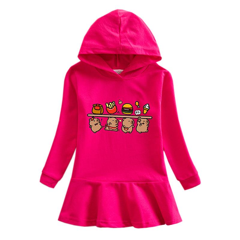 Ruffle Cartoon Rainbow Hoodie Dress - Girls' Long Sleeve Princess Style