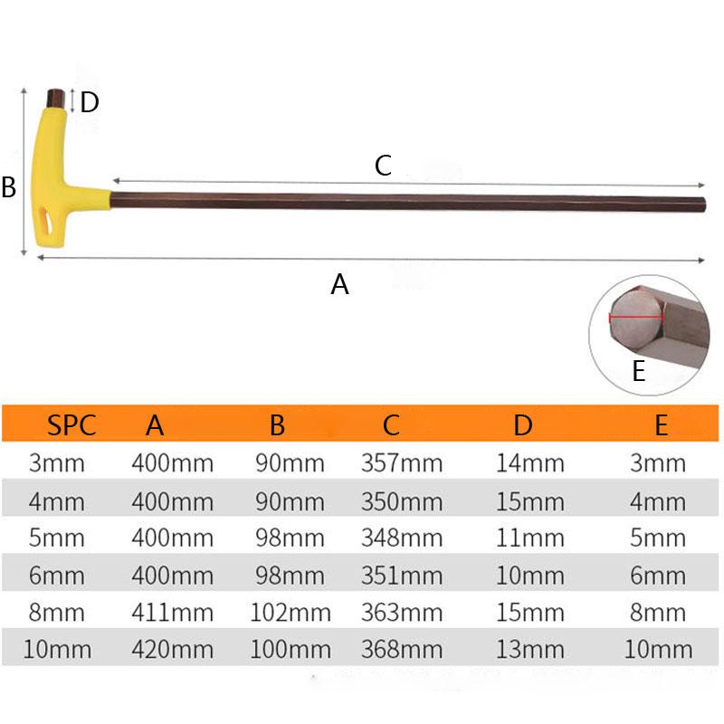 Klucz imbusowy 400mm Długość 3-10mm Klucz płaski z rękojeścią T Gniazdo płaskie/kuliste Wkrętak imbusowy Narzędzie ręczne Bardzo długie ramię