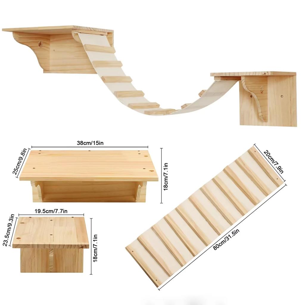 1 Piece Wooden Cat Tree Cat Tree Wall-mounted Cat Furniture Cat Ladder Hammock Cat Jumping Platform