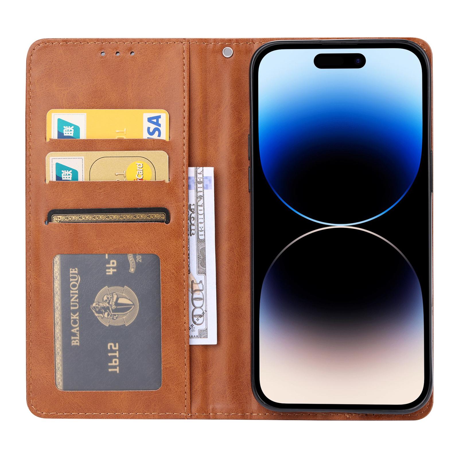 

For iPhone 15 Pro Max Leather Stand Wallet Cover Magnetic Closing Anti-drop Phone Case Black