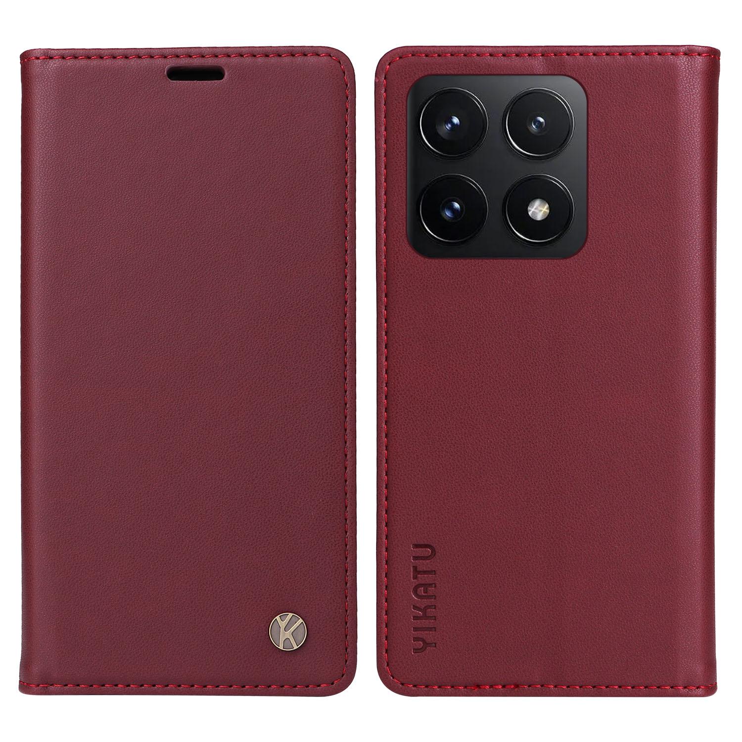 

YIKATU YK-001 For Xiaomi 14T Case Stand Leather Phone Cover Strong Magnetic Closure Wine Red