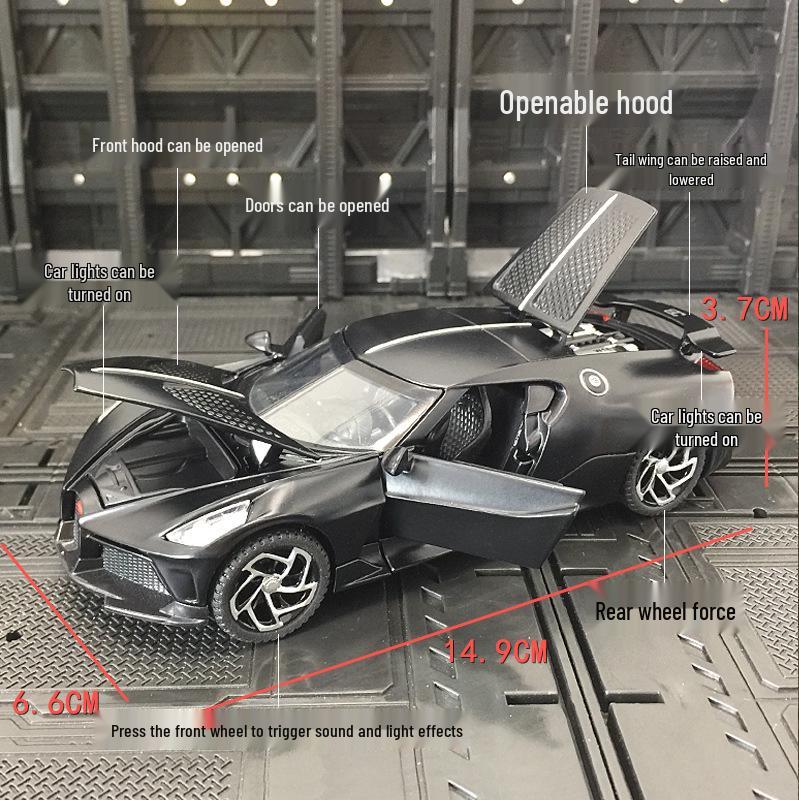 Haodi A3201 Black Night Bugatti Model with Sound & Light, Pull-Back Action, and 4 Opening Doors